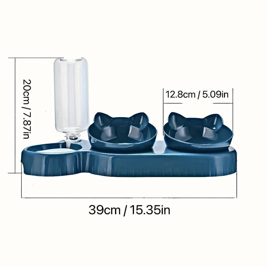 3-in-1 Tilted Cat Bowl Set – Ergonomic Neck Protection, Food & Water Dispenser for Cats & Dogs