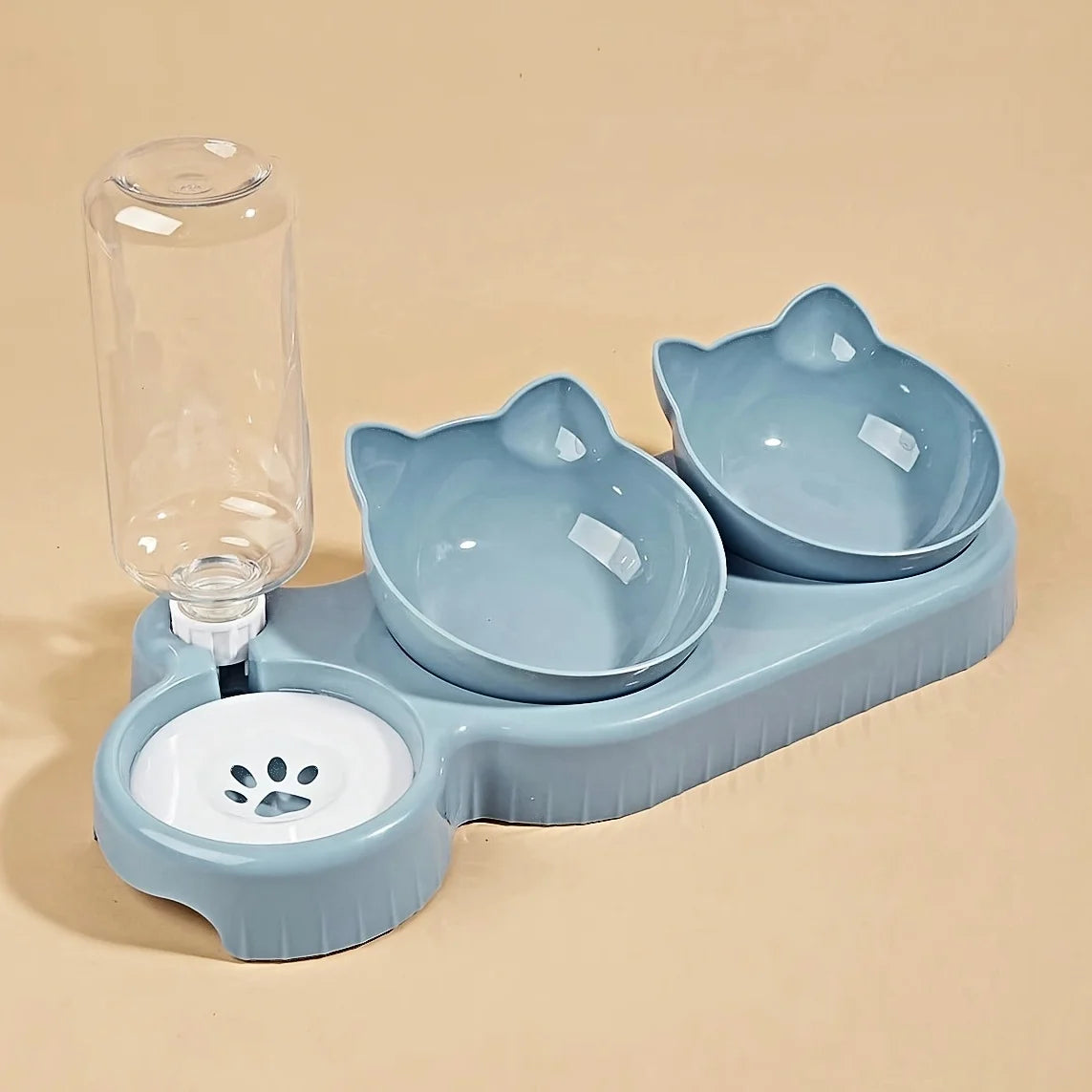 3-in-1 Tilted Cat Bowl Set – Ergonomic Neck Protection, Food & Water Dispenser for Cats & Dogs