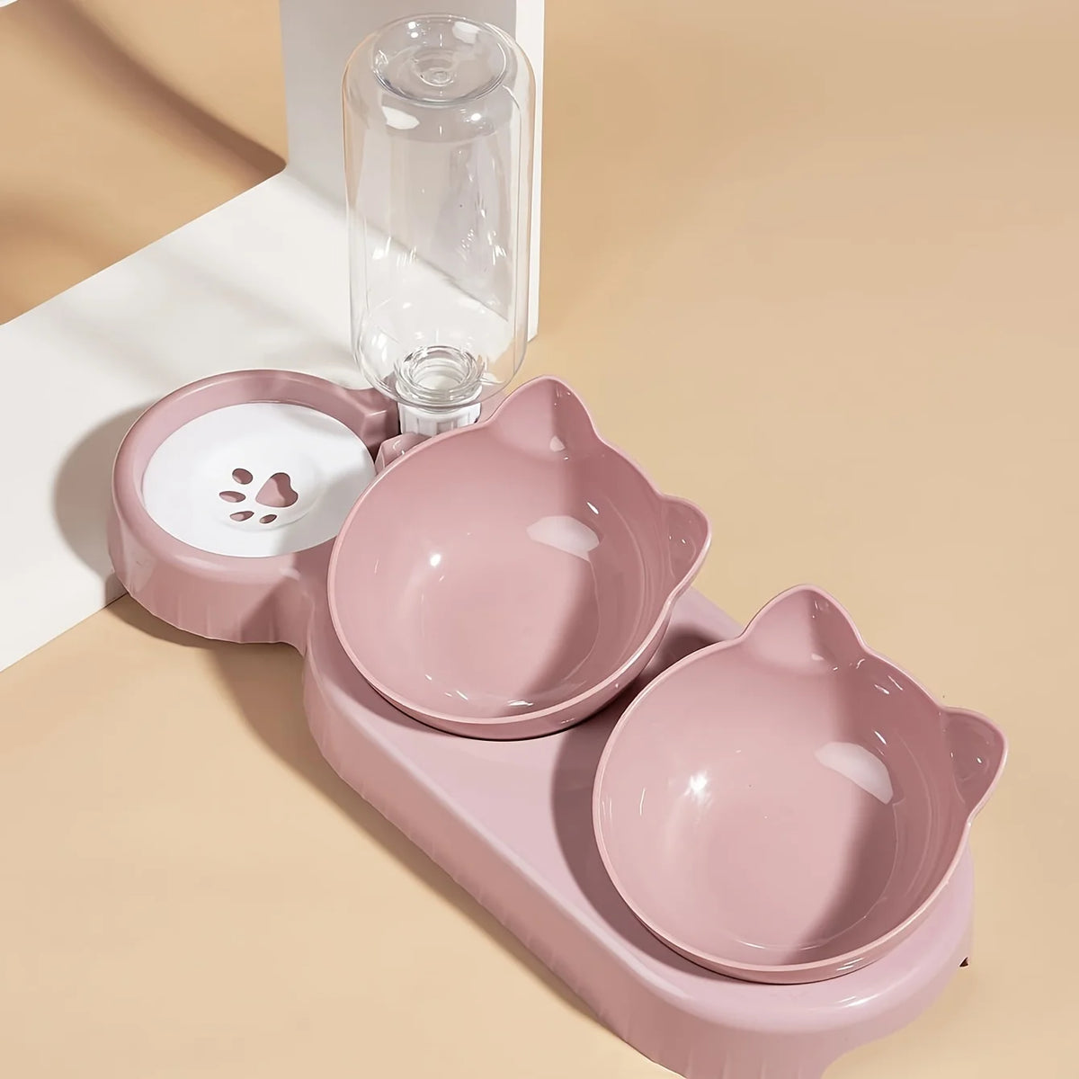 3-in-1 Tilted Cat Bowl Set – Ergonomic Neck Protection, Food & Water Dispenser for Cats & Dogs