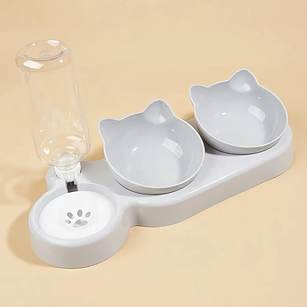 3-in-1 Tilted Cat Bowl Set – Ergonomic Neck Protection, Food & Water Dispenser for Cats & Dogs