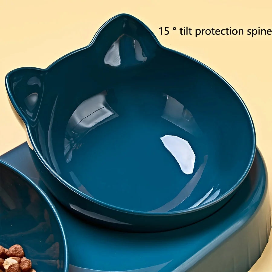 3-in-1 Tilted Cat Bowl Set – Ergonomic Neck Protection, Food & Water Dispenser for Cats & Dogs