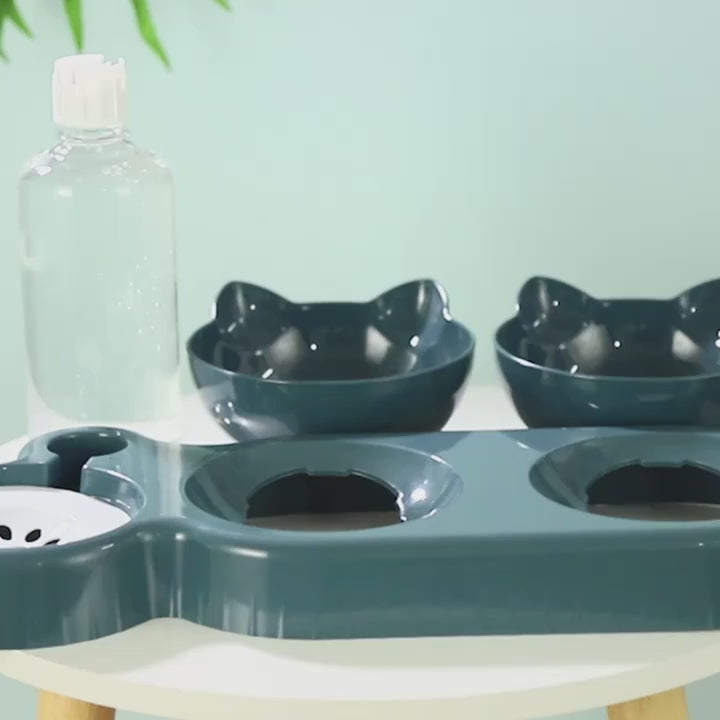 3-in-1 Tilted Cat Bowl Set – Ergonomic Neck Protection, Food & Water Dispenser for Cats & Dogs